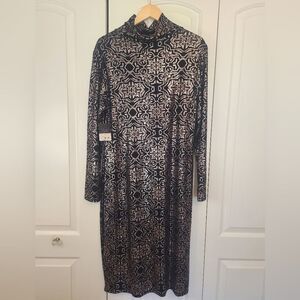 Project Runway Black With Silver Foil Design Stretchy Midi Sheath Dress Sz XXL